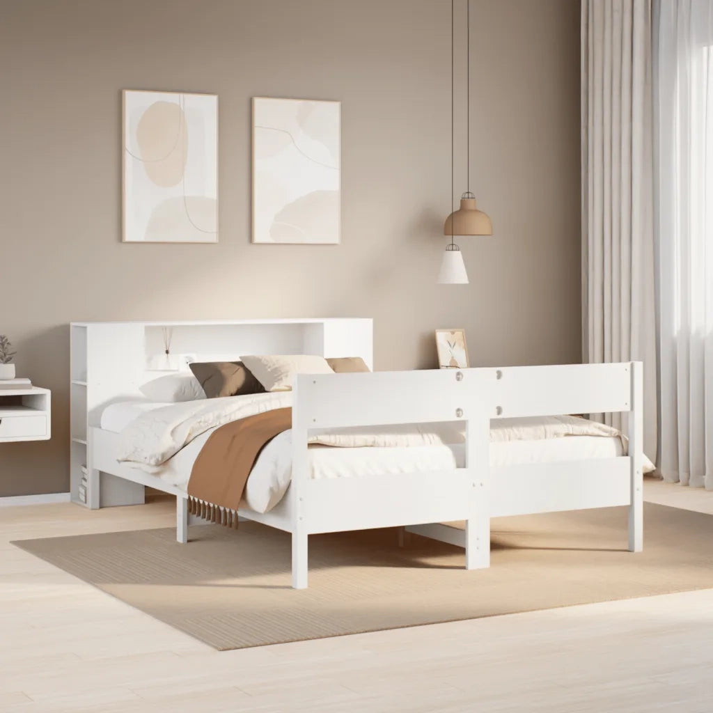Letto Libreria senza Materasso-Struttura Letto con contenitore Bianco 135x190 cm Legno di Pino 713964