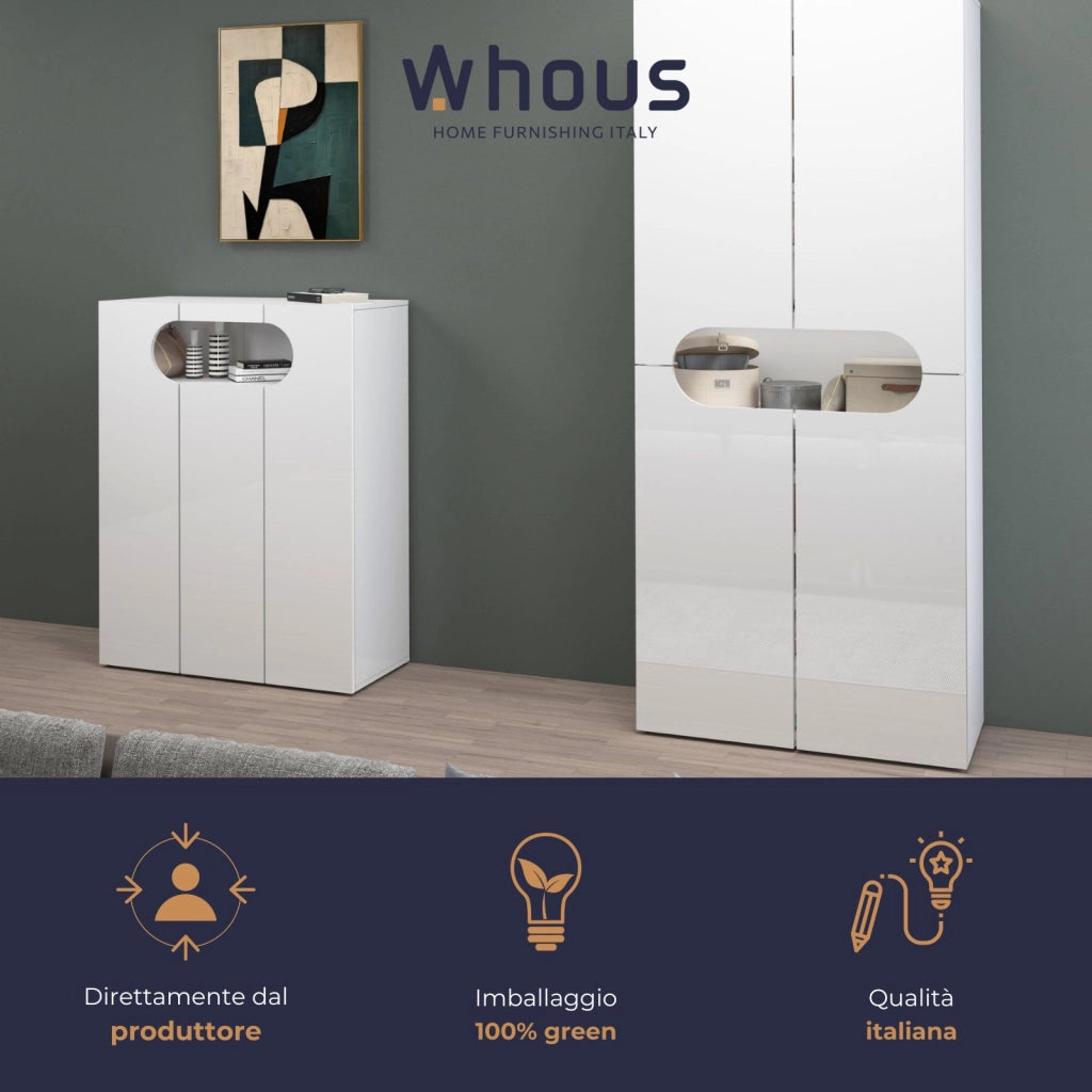 WHOUS Armadio portascarpe REAL a 3 ante e 11 ripiani bianco lucido 90x38x120 cm