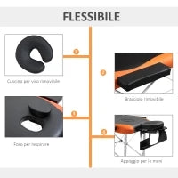 Lettino da Massaggio Pieghevole ad Altezza Regolabile, Lettino Professionale per Massaggi in Alluminio e Plastica, 215x81x61-84 cm, Nero e Arancione