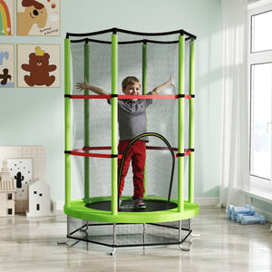 Tappeto Elastico per Bambini 3-6 Anni Ø140x190 cm con Rete di Protezione Verde e Nero