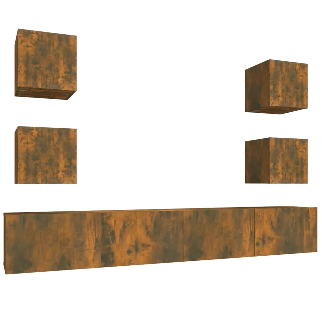 Set di Mobili Porta TV 6 pz Rovere Fumo in Legno Multistrato 3114267