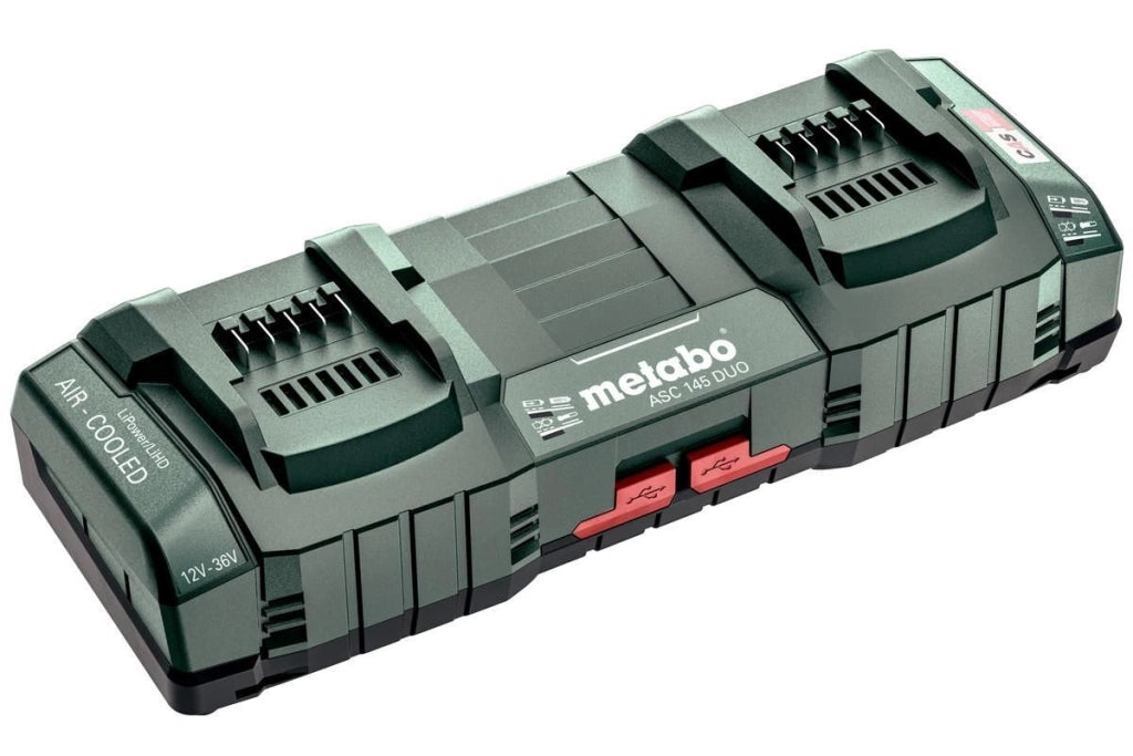 Metabo 627495000 ASC 145 DUO Caricabatterie Doppio Rapido 12 36 V con Tecnologia AIR COOLED Due Porte USB 1 5 A ciascuna Peso 1 49 Kg colore Nero