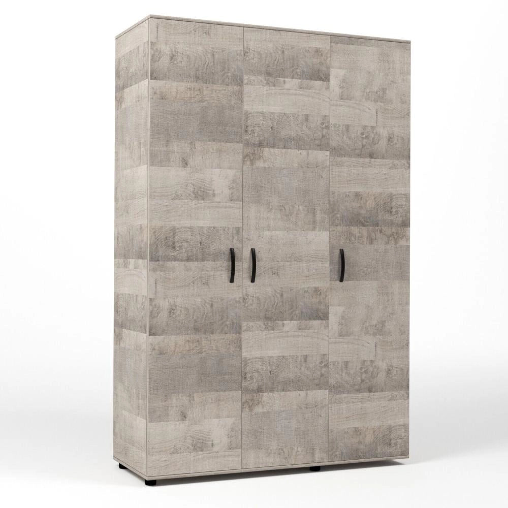 Kit Armadio Moderno Grande in Legno con 3 Ante 4 Ripiani Asta cm 120x52x205H