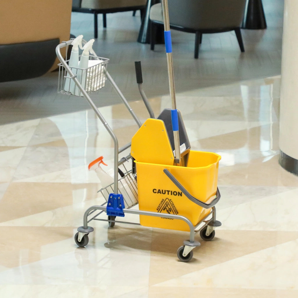 Carrello per pulizia professionale con secchio 26 L e cestino ¨C zephmum ¨C giallo