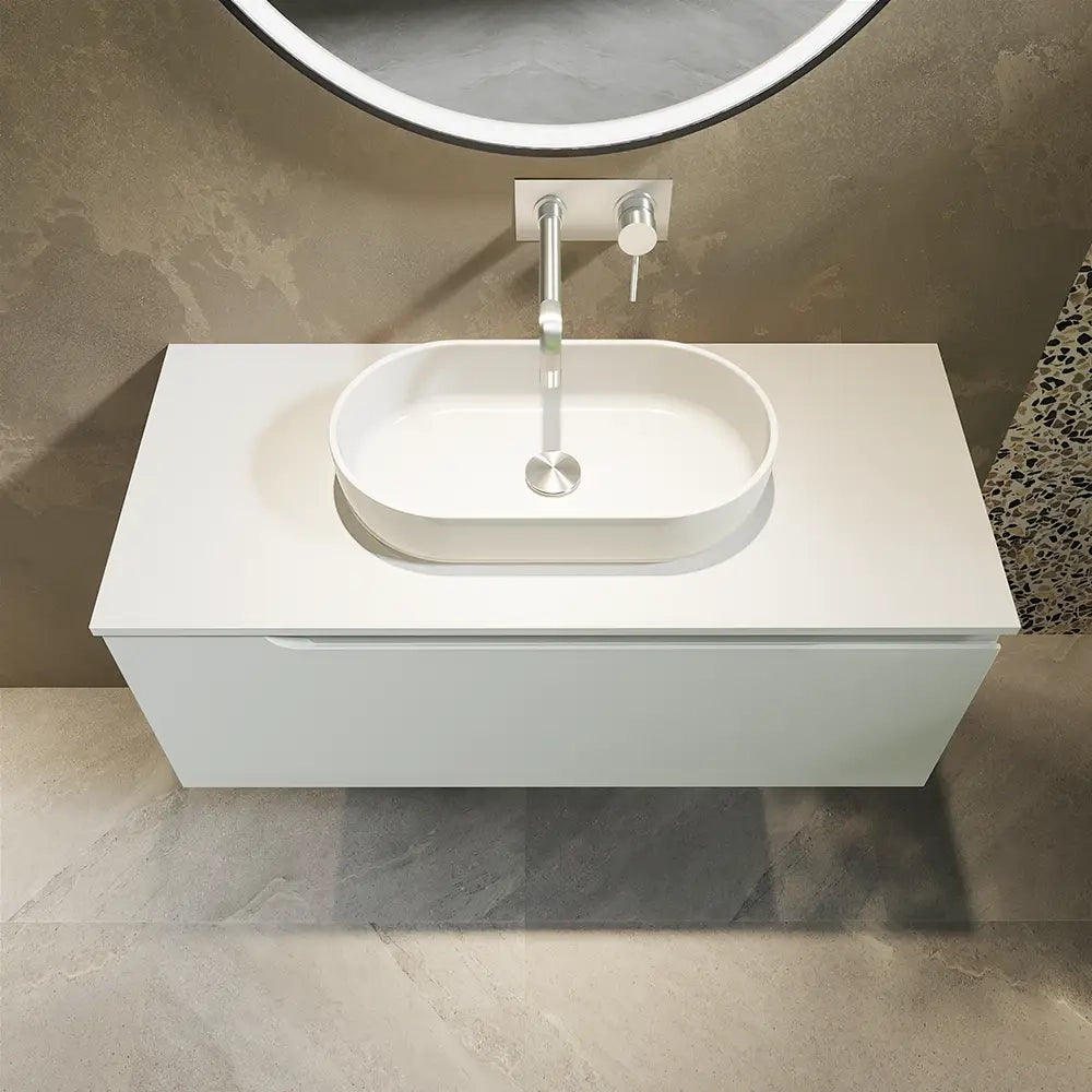 Mobile bagno sospeso 120 cm un cassetto bianco opaco con top  | Moor