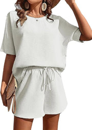 Set estivo per donna con top crop e pantaloncino con cordino - abbigliamento da spiaggia per vacanze - abbigliamento da casa confortevole