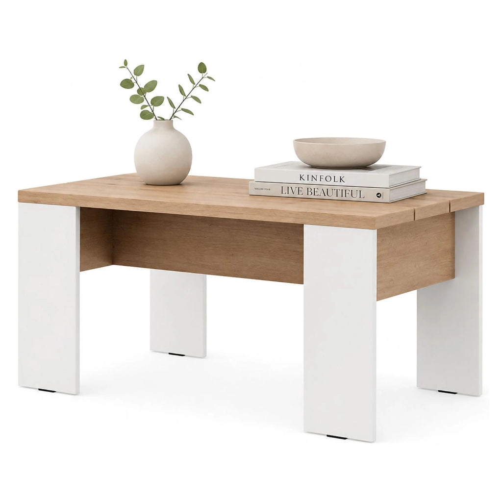 Riposto, Tavolino da Salotto Forma Rettangolare, 90x50x43h cm Marrone Rovere Nodi