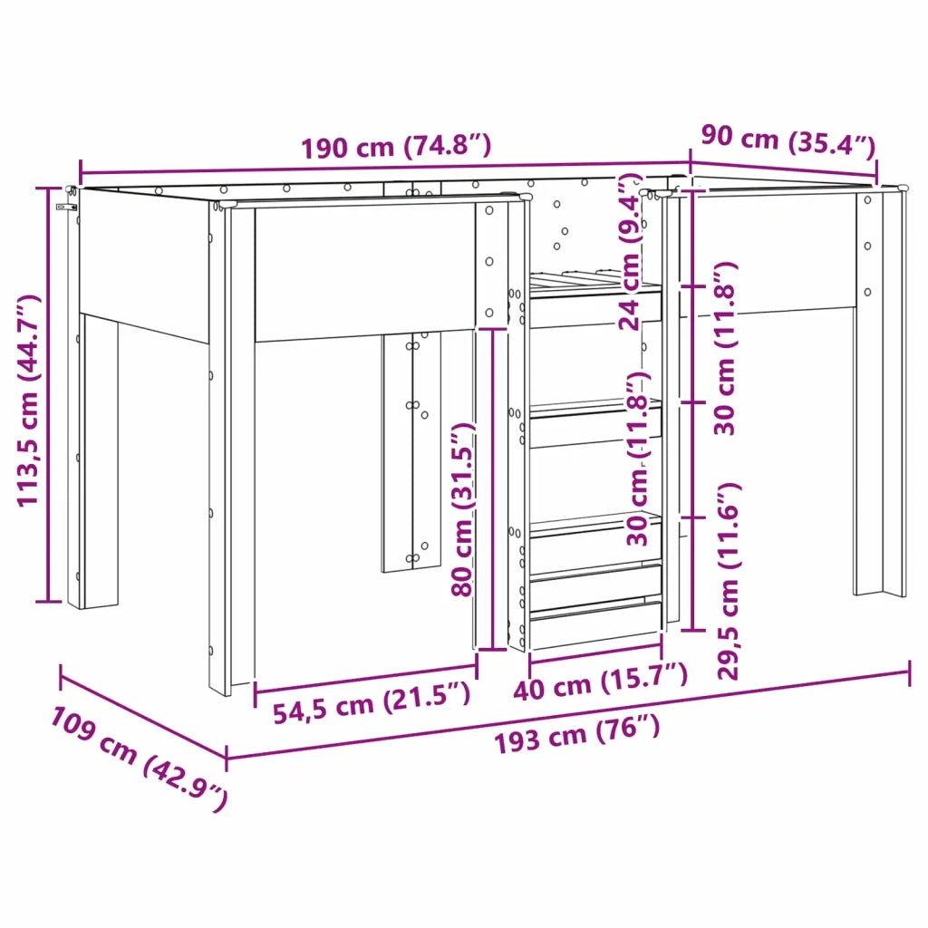 Letto a Castello per Bambini Rovere artigianale 90 x 190 cm 3410482