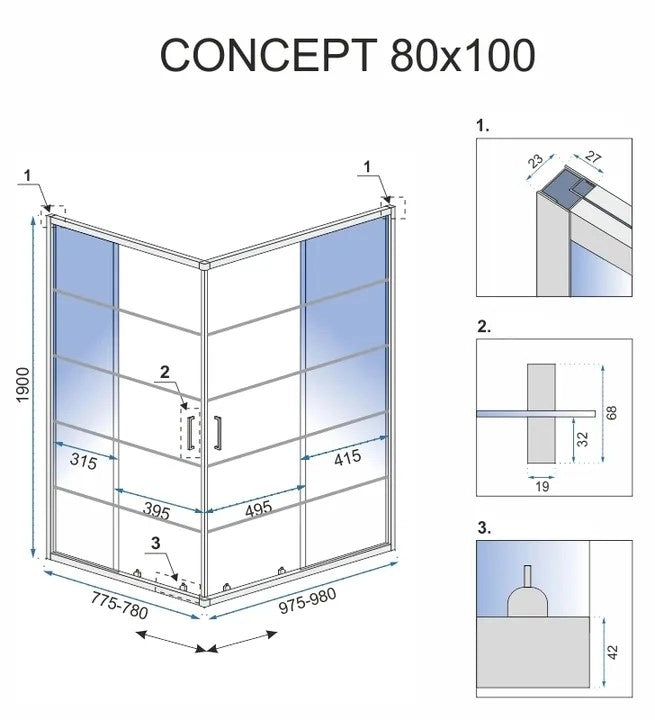 Cabina Doccia Rea Concept Black 80x100 con piatto doccia Savoy