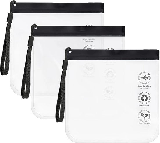 Confezione da 3 pezzi di sacchetti trasparenti per bagno, 20x20cm, impermeabili, approvati dalla sicurezza aeroportuale, contenitori liquidi per donne e uomini