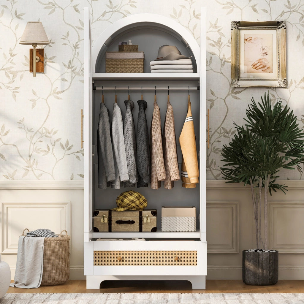 Armadio 70x55x170 cm bianco in legno, 2 ante e 2 cassetti