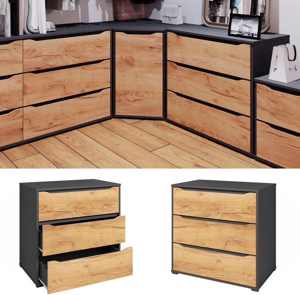 Credenza Ruben, Quercia dorata, 48 x 77.6 cm con cassetti, per riporre abiti e oggetti di uso quotidiano