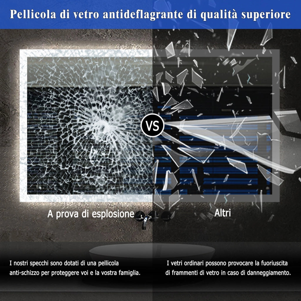 Aica 100 x 60 cm Esoejo bagno a led antiappannamento + luce bianca fredda + sensore tattile