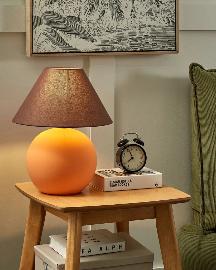 Lampada da tavolo in ceramica con base in terracotta nero e paralume in tessuto di lino illuminazione tradizionale soggiorno camera da letto