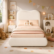 Letto singolo imbottito 90x200 cm con vano contenitore e testiera in velluto beige