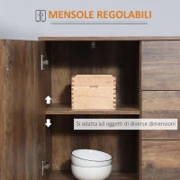 Credenza Moderna in Truciolato e Metallo con 2 Armadietti a 2 Ante con Ripiani e 3 Cassetti, 120x39.5x77 cm