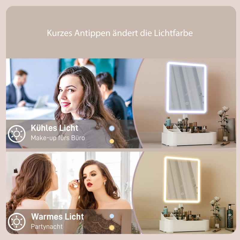 Specchio per il trucco a LED ricaricabile con luce, ruotabile a 180¡ã, con 2 modalit¨¤ di illuminazione, bianco