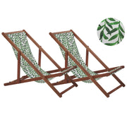 Set di 2 sedie a sdraio da giardino con struttura in legno di acacia scuro con motivo a foglie in tessuto amaca sedile reclinabile