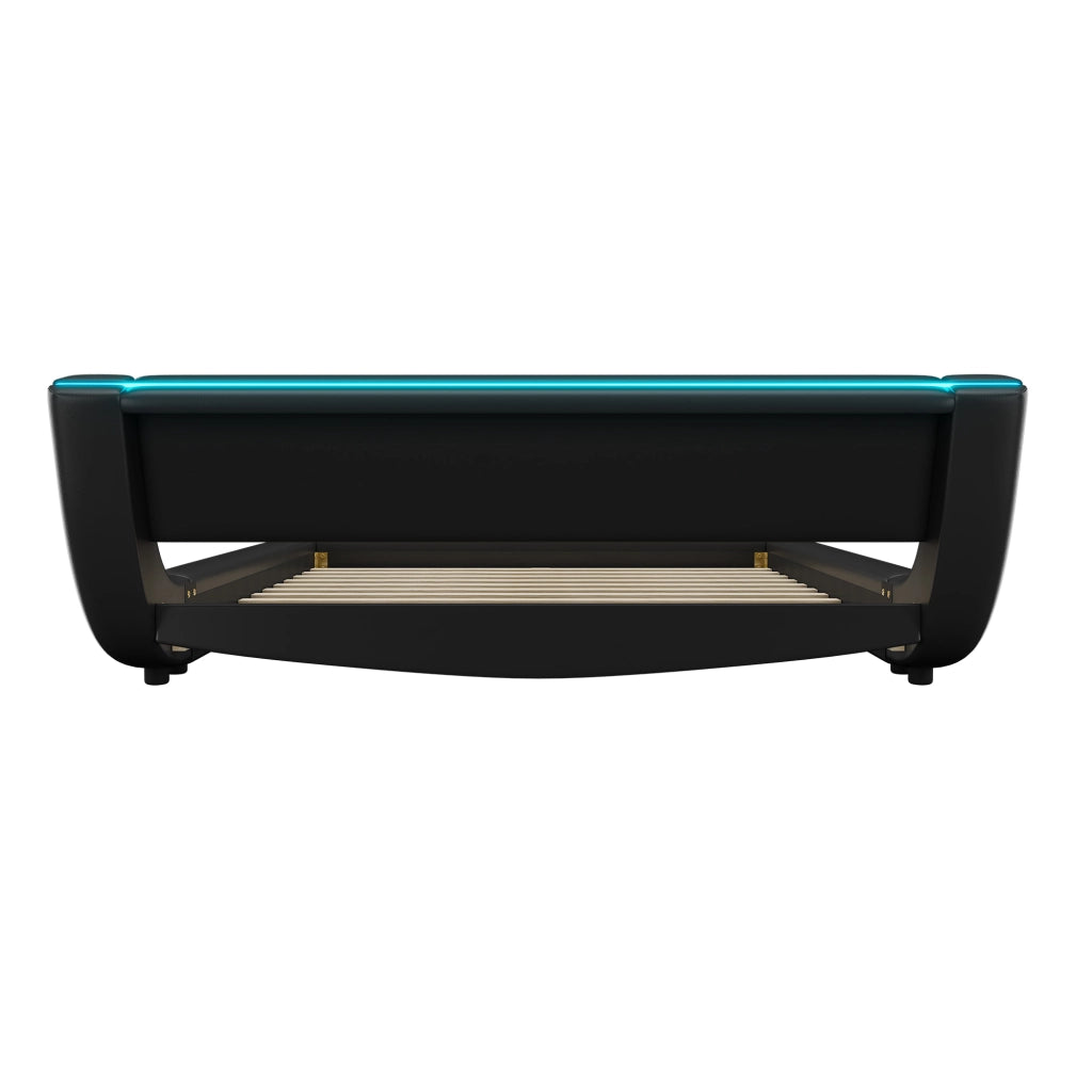 DESMIU Letto basso 140 × 200 cm 2 posti con LED regolabile, senza materasso, in PU, nero