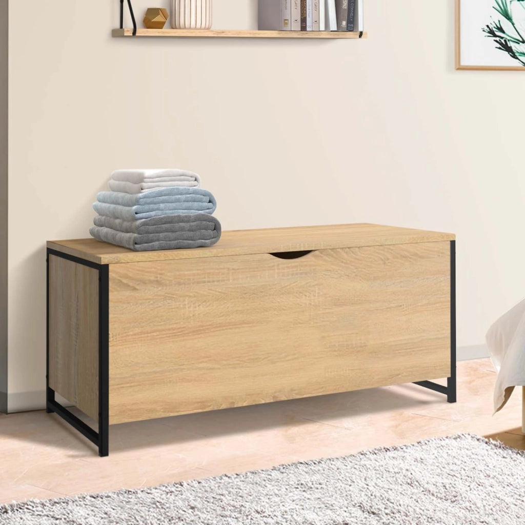 Detroit baúl 100 cm Madera y Negro diseño Industrial