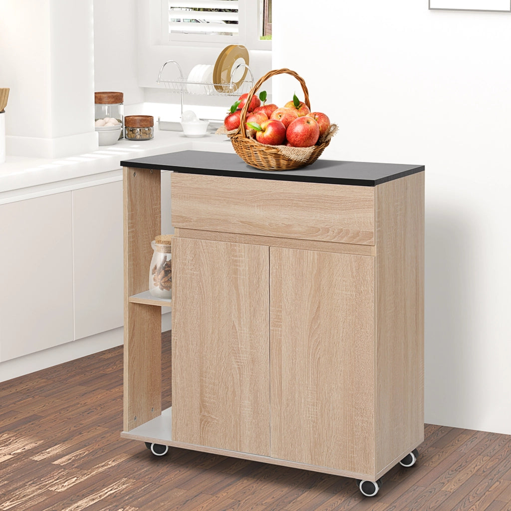 Carrello per Cucina con Cassetto ¨C zephmum ¨C Nero e Rovere, 78x39.5x88.5 cm
