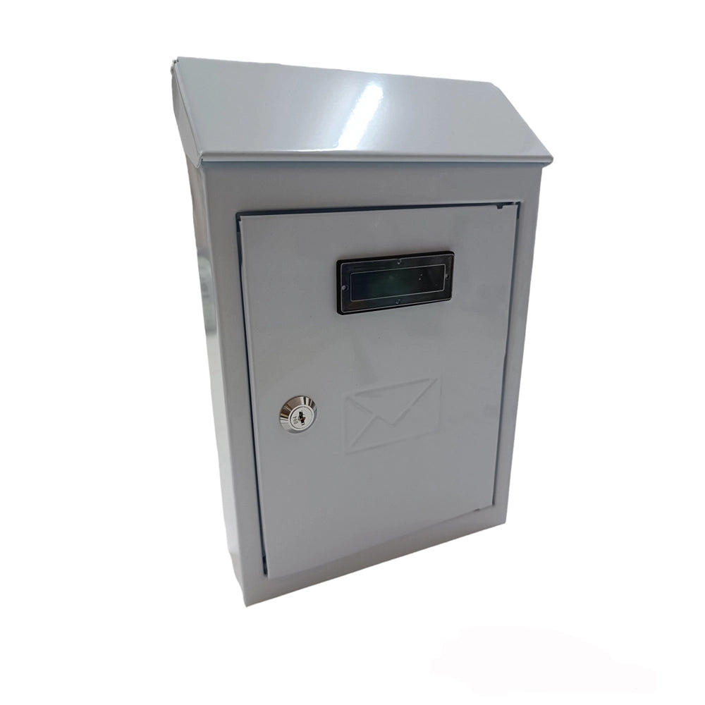 Cassetta postale esterno a parete buca lettere in acciaio tetto chiave 30x20x6cm bianca