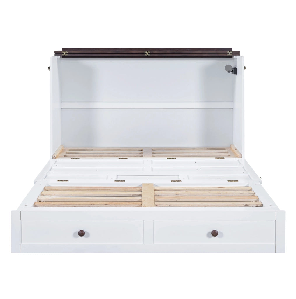 Letto a scomparsa 140x200 cm trasformabile con cassetti e USB in legno e MDF bianco