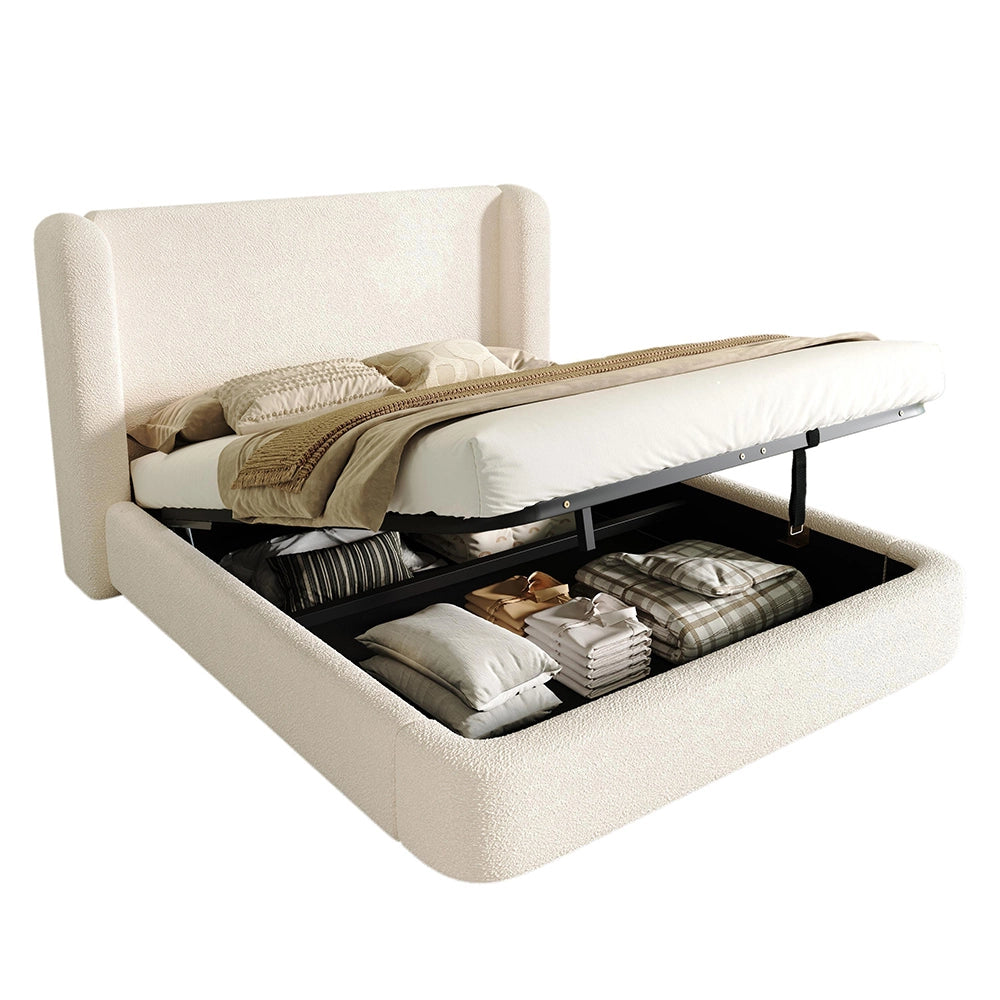 Letto doppio imbottito 160x200cm - Xylo - bouclé beige idraulico