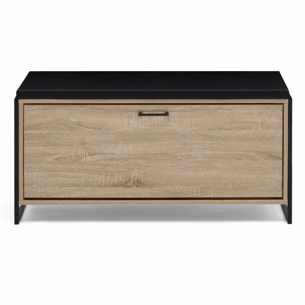 IDMarket - Panca da ingresso con cuscino e porta scarpe LUIS 100 cm design industriale