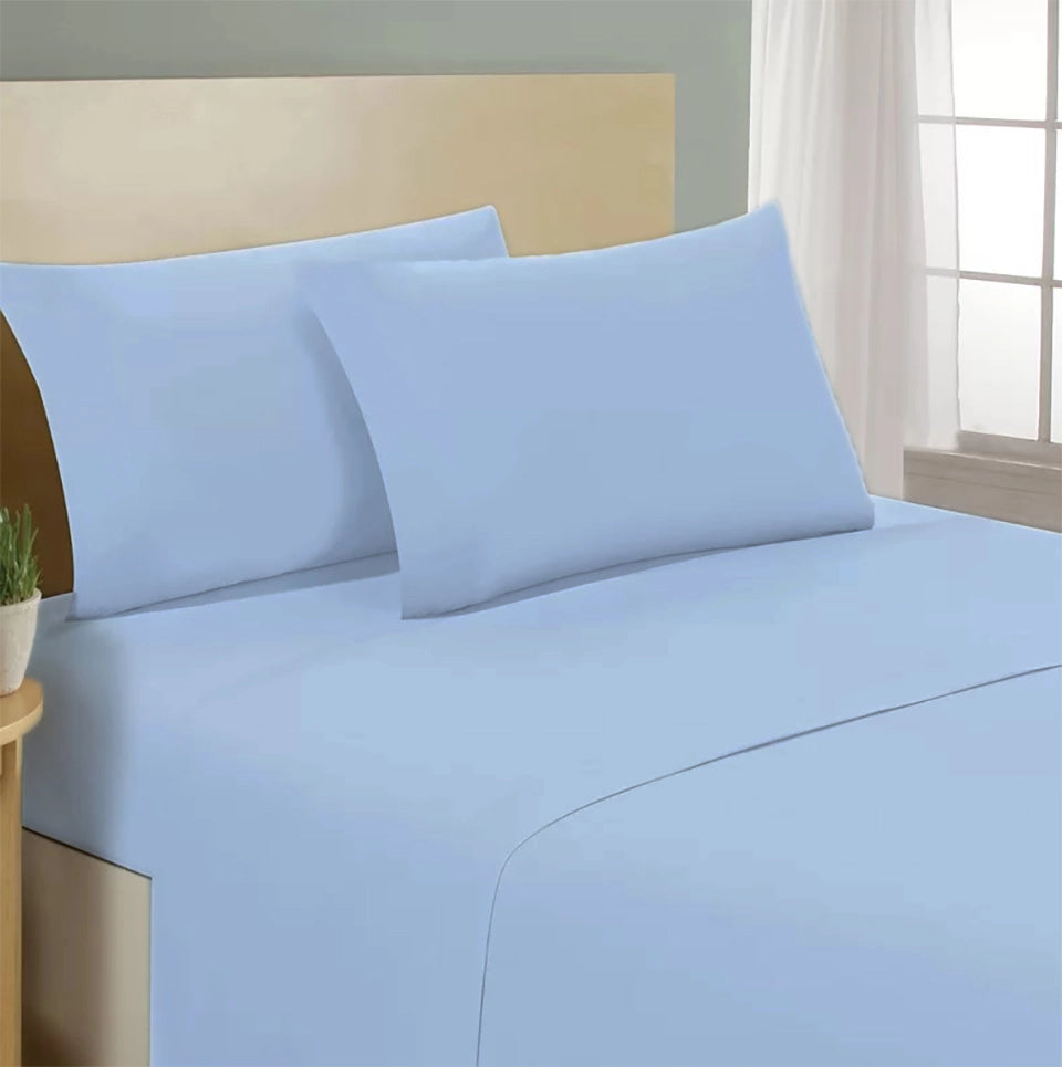Lenzuolo letto sotto con angoli 100% puro cotone Made in Italy tinta unita Azzurro - 1 Piazza e mezza francese