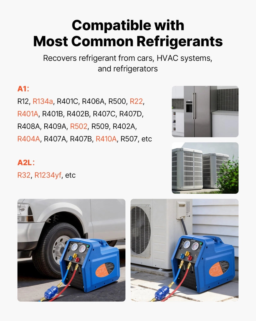 Macchina Recupero Refrigerante RR12L Monocilindrico 3/4 CV Stazione Portatile per Aria Condizionata Auto e Casa 1450 Giri/min