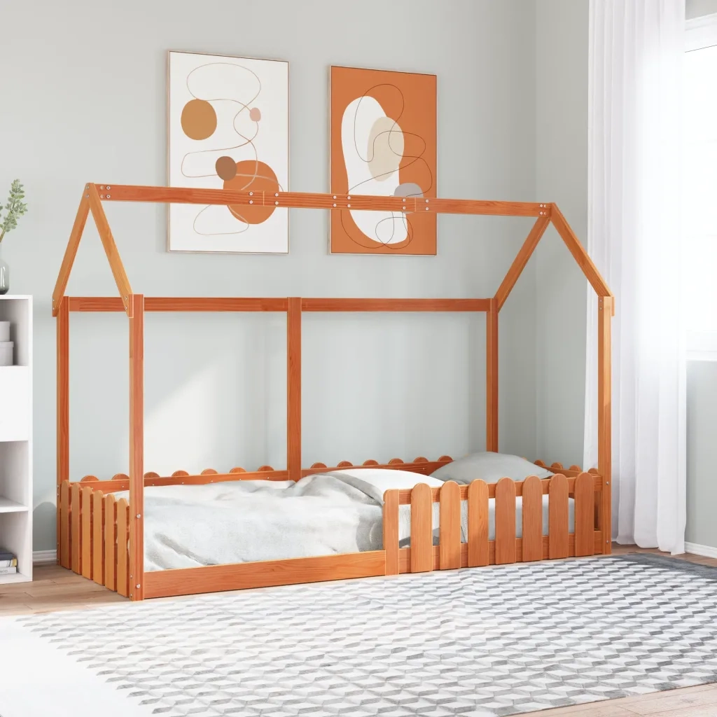 Giroletto Casetta Bambini Marrone Cera 80x200 cm Massello Pino 850691