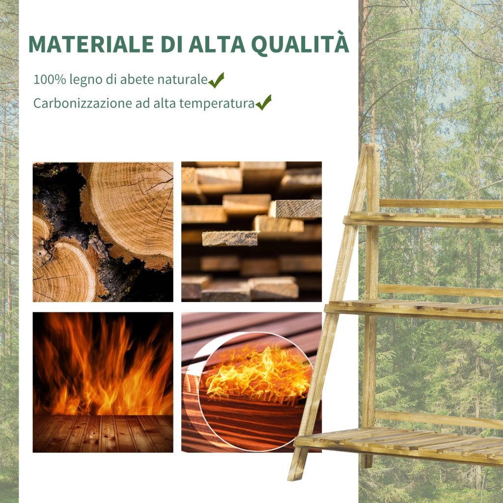 Portapiante Pieghevole Portavasi in Legno di Abete con 3 Livelli Scaffale da Esterno per Piante Portafiori 100x37x93cm