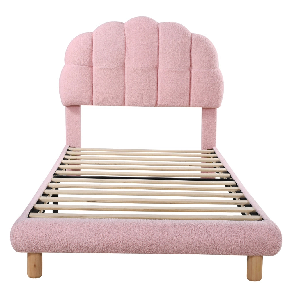 OKWISH Letto Singolo 90×200 cm, Letto Bambini con Testiera Imbottita Regolabile e 12 Doghe, senza Materasso, in Velluto, Rosa
