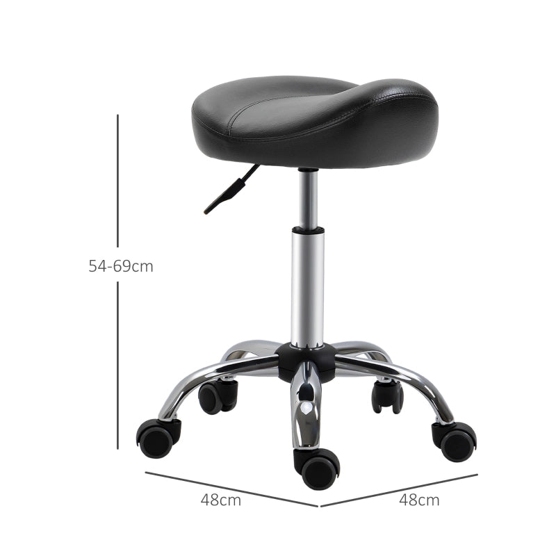 Sgabello regolabile in altezza in finta pelle con seduta ergonomica girevole e ruote nero per saloni e tattoo