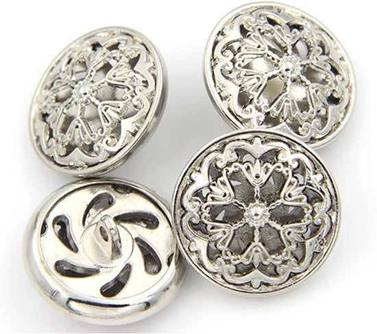 Decine di pezzi di set di chiusura a forma di fiore metallico a forma di anello - bottoni a forma di anello rotondi per abbigliamento, artigianato e accessori (argento, 20mm)