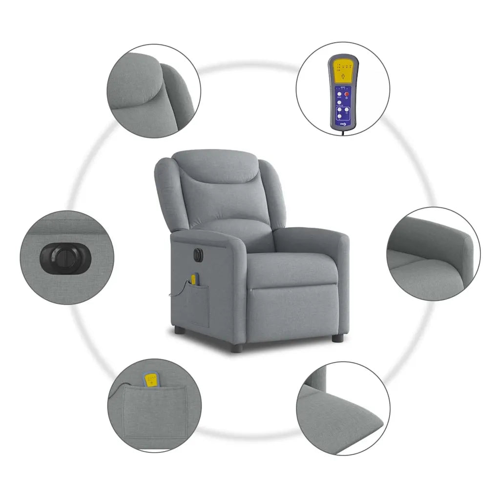 Divano Sedia-Poltrona Reclinabile Massaggio Elettrica Grigio Chiaro Tessuto 959513