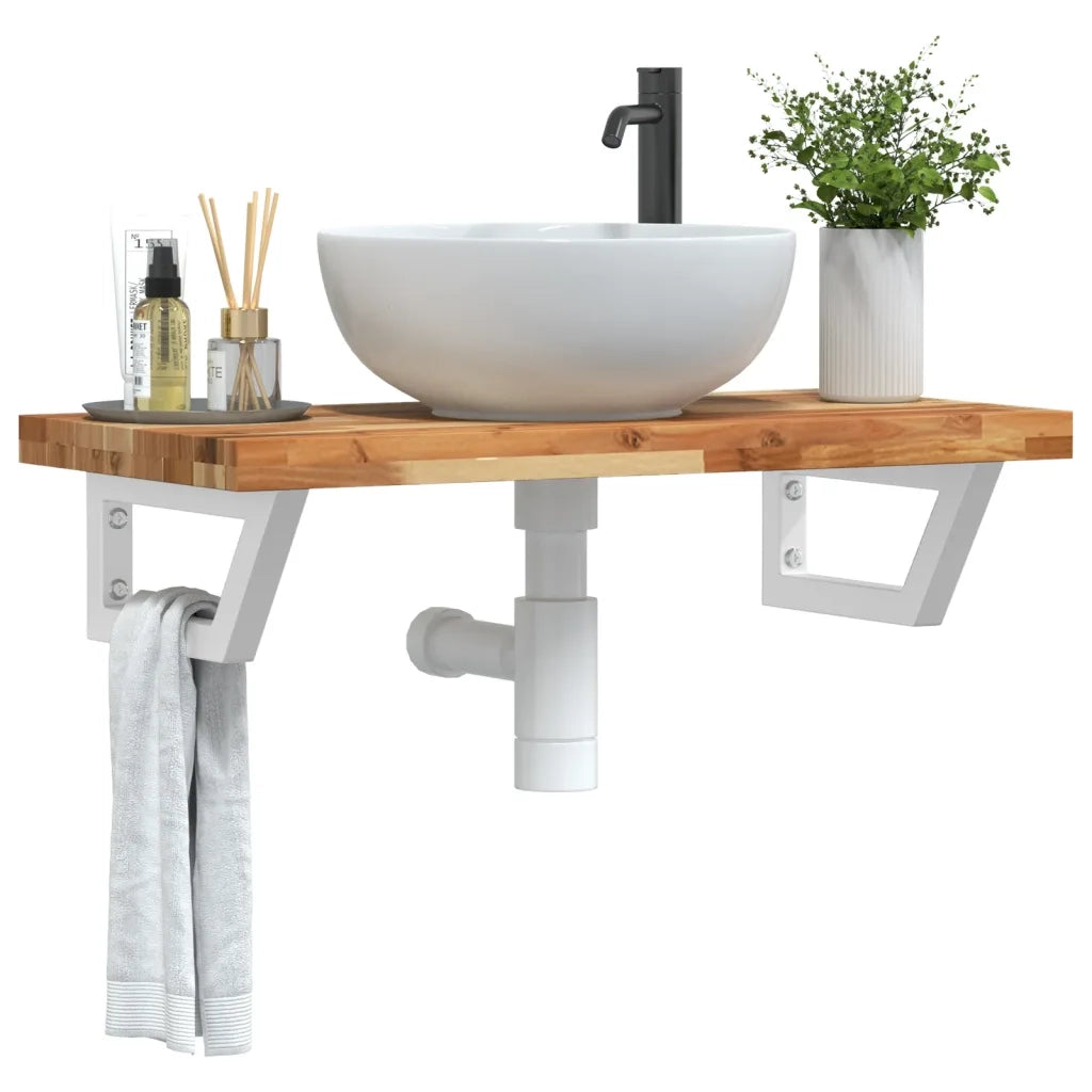 Ripiano a Parete per Lavabo in Acciaio e Massello di Acacia 3302746