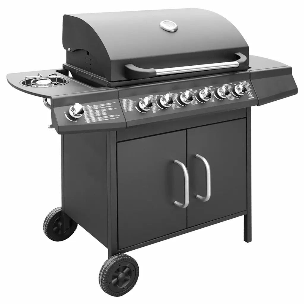 Barbecue e Griglia a Gas 6+1 Fornelli Nero cod mxl 15648