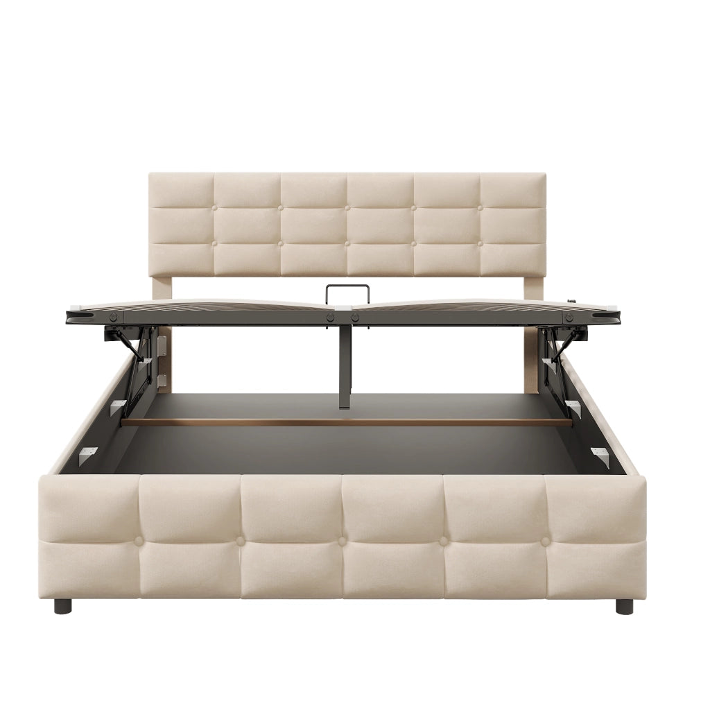 Letto Contenitore 180x200 cm - Sollevamento idraulico; Rete a doghe - Beige