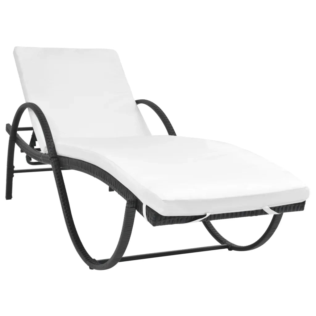 Lettino Prendisole con Cuscino e Tavolo in Polyrattan Nero 42886