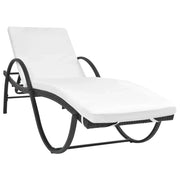 Lettino Prendisole con Cuscino e Tavolo in Polyrattan Nero 42886