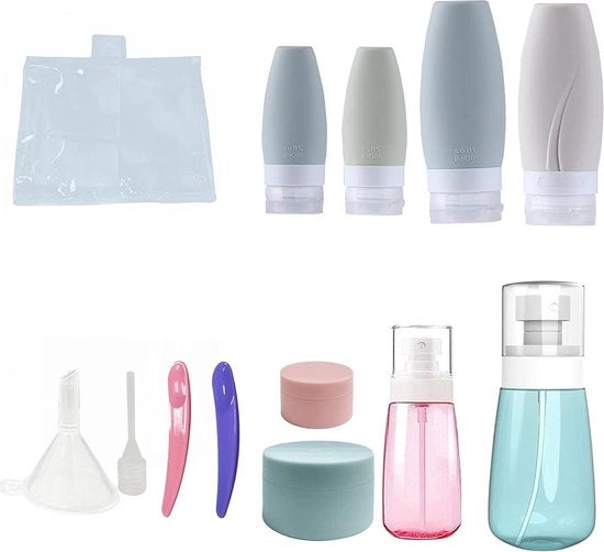 Set di contenitori per bagno in silicone, 13 pezzi, confezione per viaggio, contenitori per liquidi da 100 ml, articoli da toeletta.