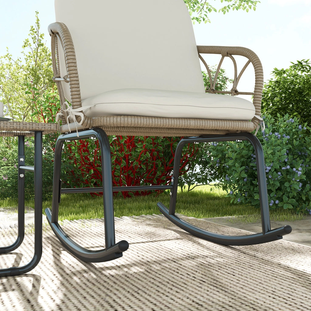SET 3 PEZZI Poltrone a dondolo in rattan giallo con tavolino