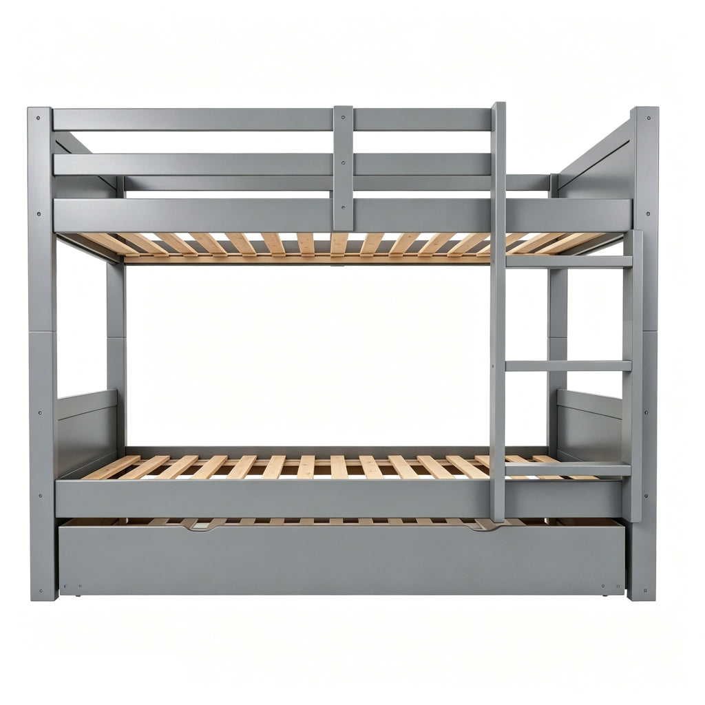Letto a Castello 90x200 cm con letto estraibile; scala; sponde in Legno Grigio