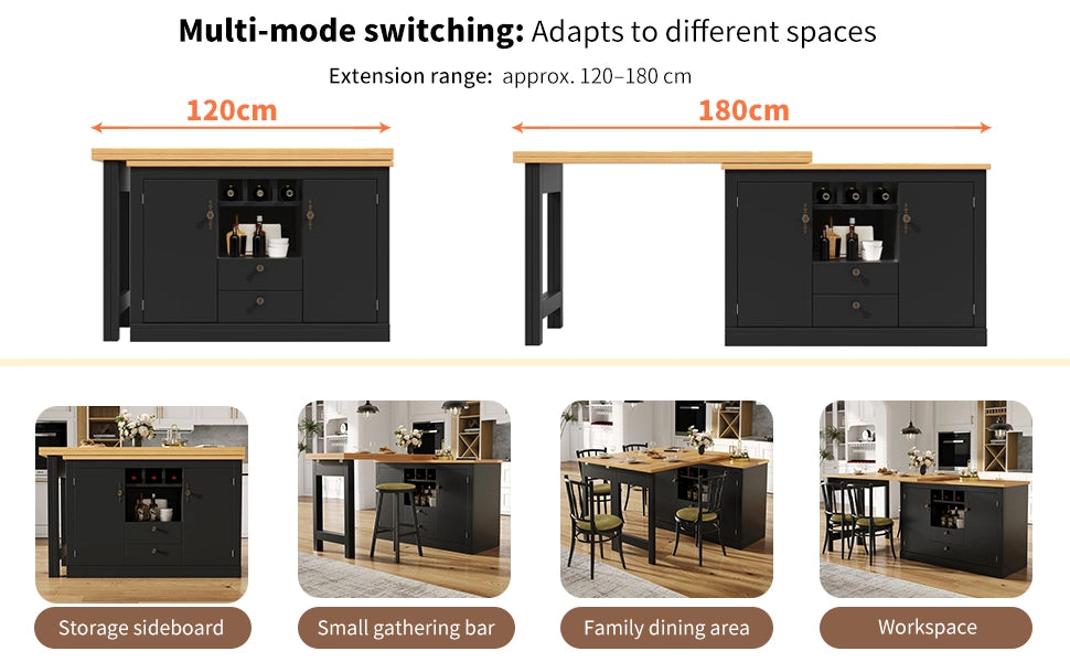 Tavolo Bar Allungabile con Girevole 360¡ã e Vano ¨C MINIMAL ¨C Nero, 120-180 cm