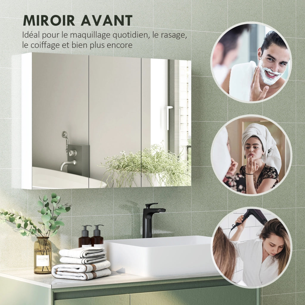 Armadietto da bagno con specchio e ante ¨C Minimal ¨C bianco 91.5x11.5x65cm