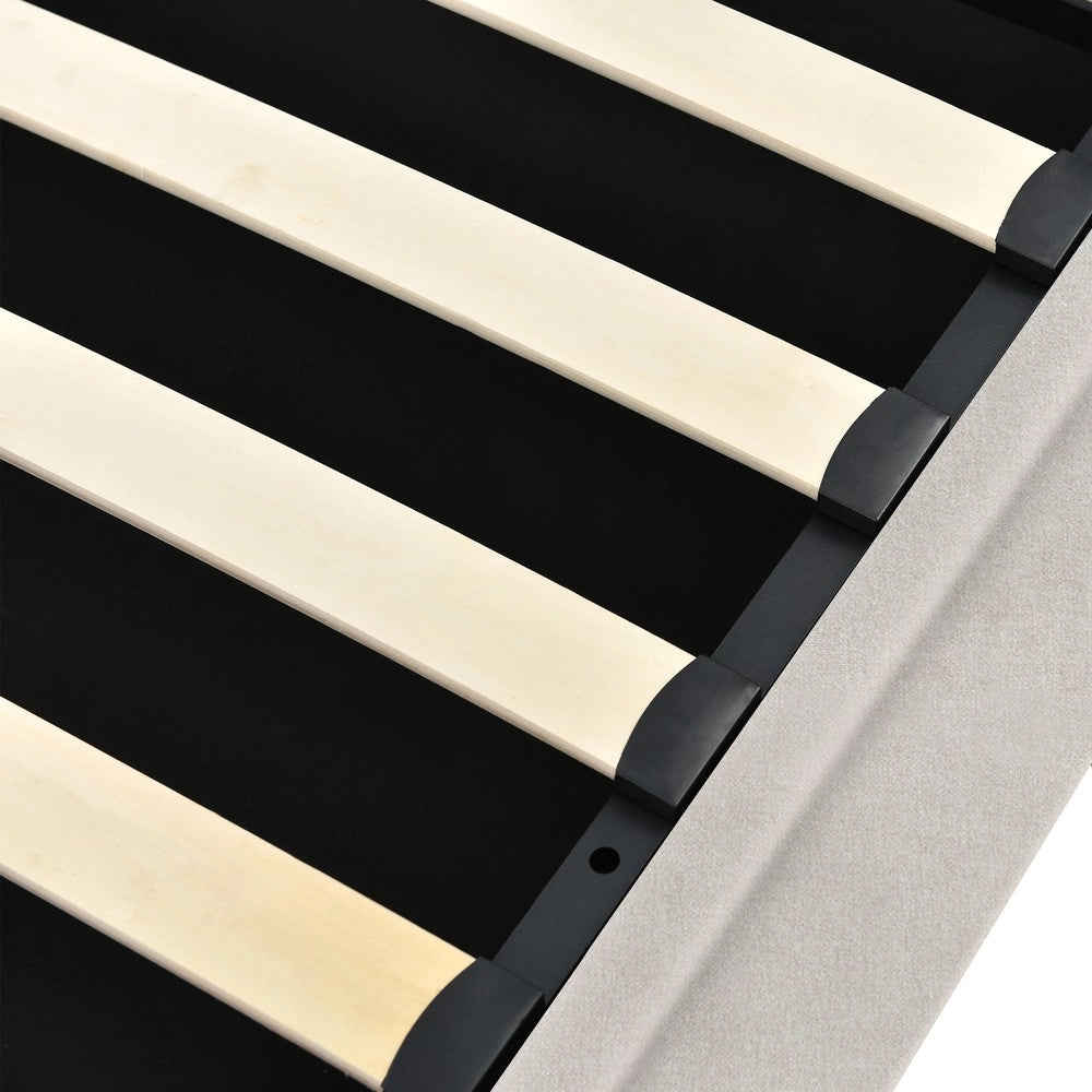 Letto Contenitore Imbottito Matrimoniale con Luce LED e USB ¨C Xylo ¨C Tessuto Lino 160x200