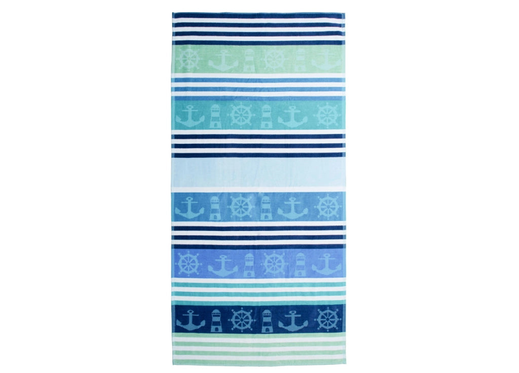 Telo Mare Jacquard Spugna Asciugamano Spiaggia Disegno Nautik