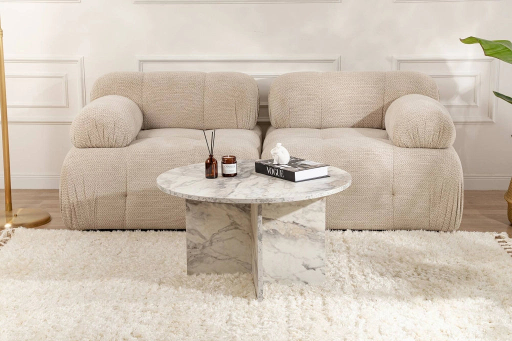 Tavolino da salotto Tamlin, Tavolo basso da caffè, Portariviste per divano, Ripiano da soggiorno, 80x80 h45 cm, Marmo
